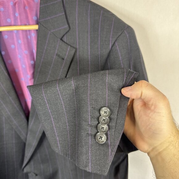 Gabucci Vitale Barberis Canonico Super 110’s Charcoal Pinstripe Blazer Men’s 46 - Picture 2 of 9
